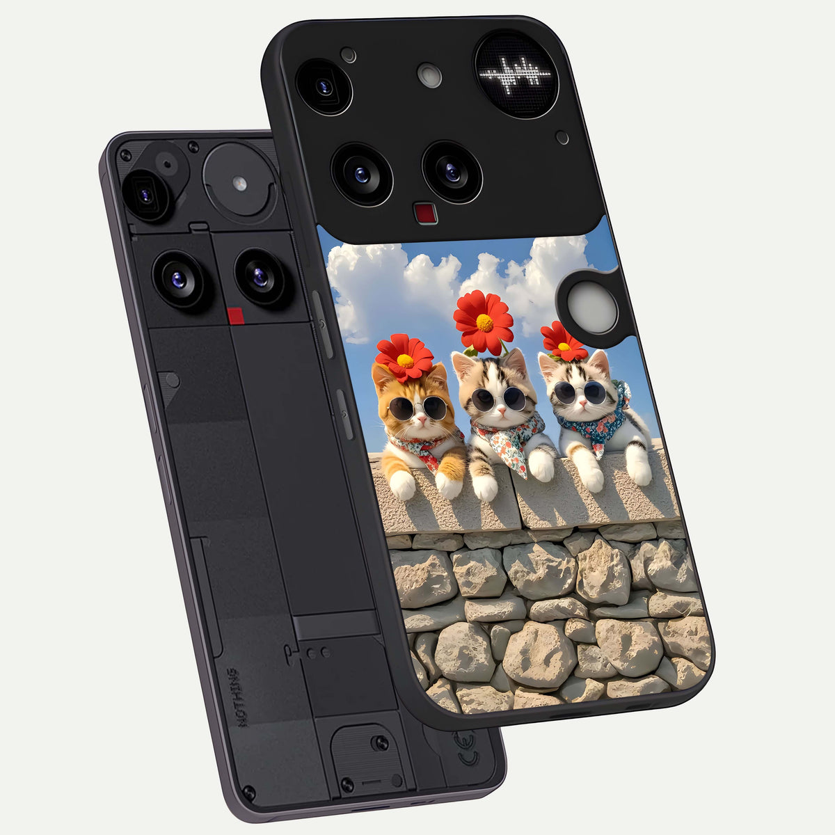  Floral Kitty Squad phone case For Nothing Phone 3 showing premium glass back cover with detailed artwork