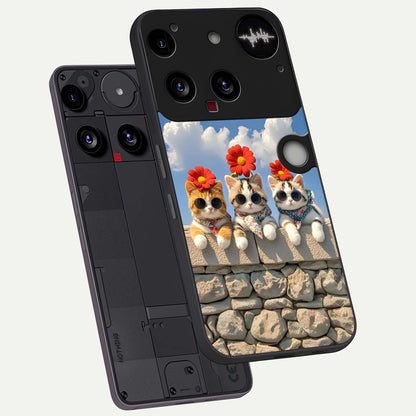  Floral Kitty Squad phone case For Nothing Phone 3 showing premium glass back cover with detailed artwork