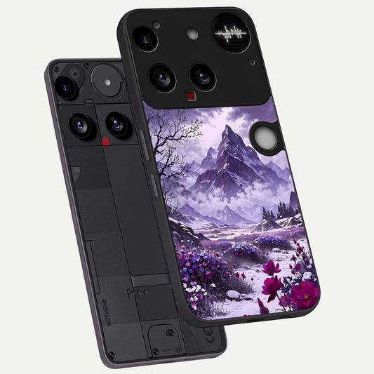  Flower Mountain View phone case For Nothing Phone 3 showing premium glass back cover with detailed artwork