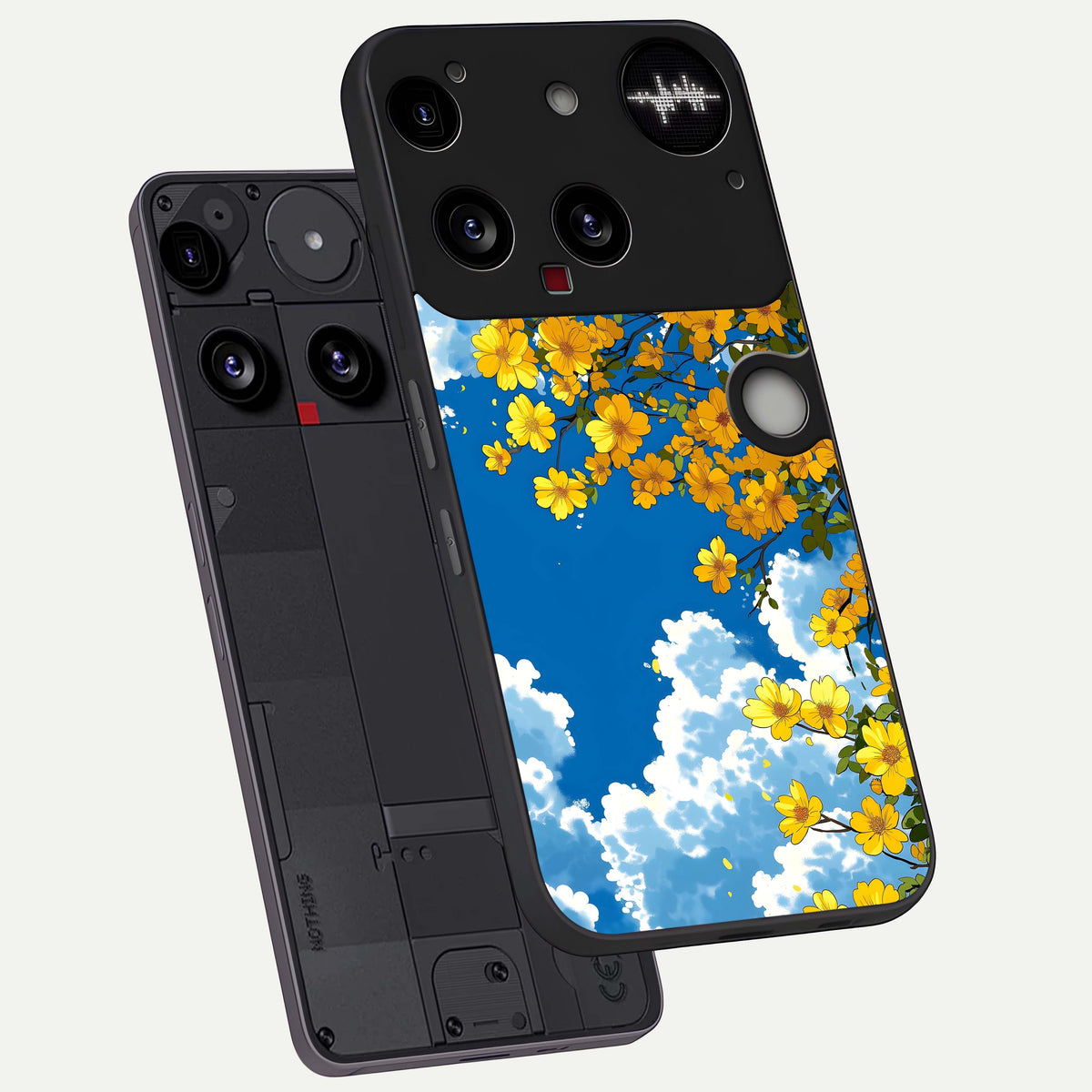  Golden Petal Sky phone case For Nothing Phone 3 showing premium glass back cover with detailed artwork