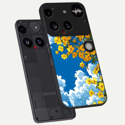  Golden Petal Sky phone case For Nothing Phone 3 showing premium glass back cover with detailed artwork