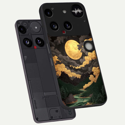  Golden River Moon phone case For Nothing Phone 3 showing premium glass back cover with detailed artwork