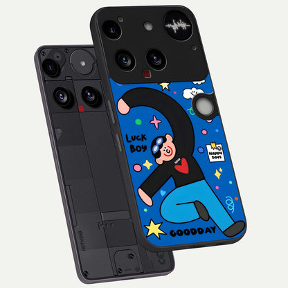  Happy Luck Vibe phone case For Nothing Phone 3 showing premium glass back cover with detailed artwork