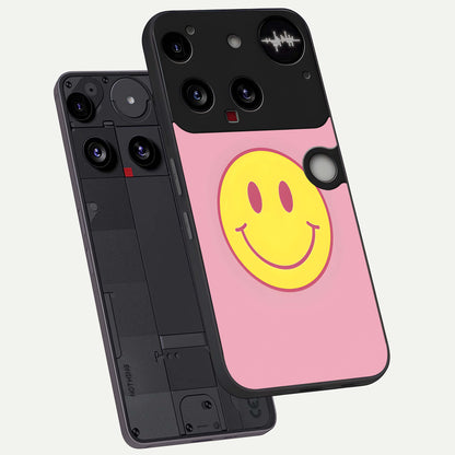  Happy Pink Mood phone case For Nothing Phone 3 showing premium glass back cover with detailed artwork