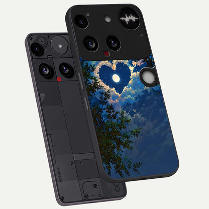  Heart With Moon Sky phone case For Nothing Phone 3 showing premium glass back cover with detailed artwork