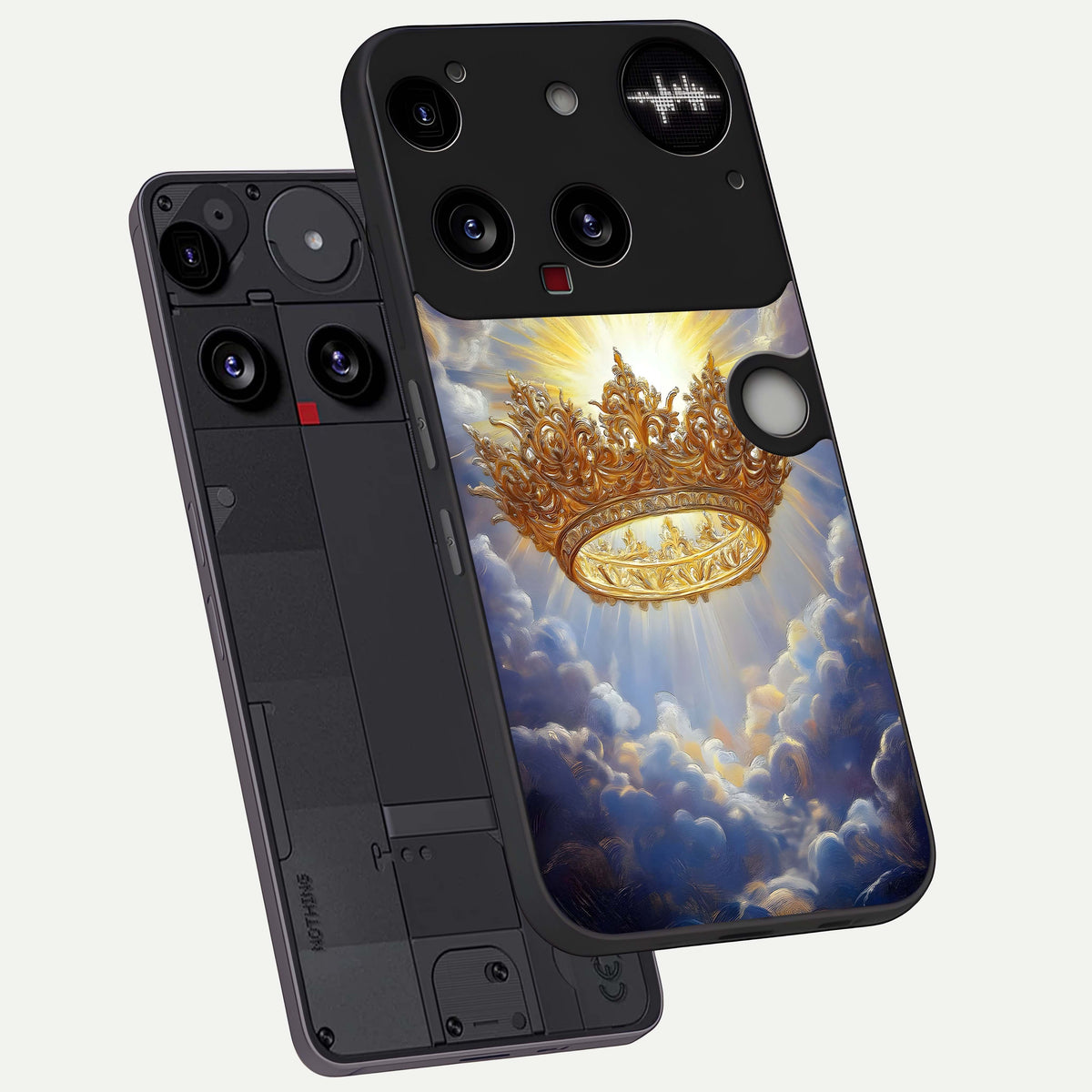  Heavenly Crown Light phone case For Nothing Phone 3 showing premium glass back cover with detailed artwork