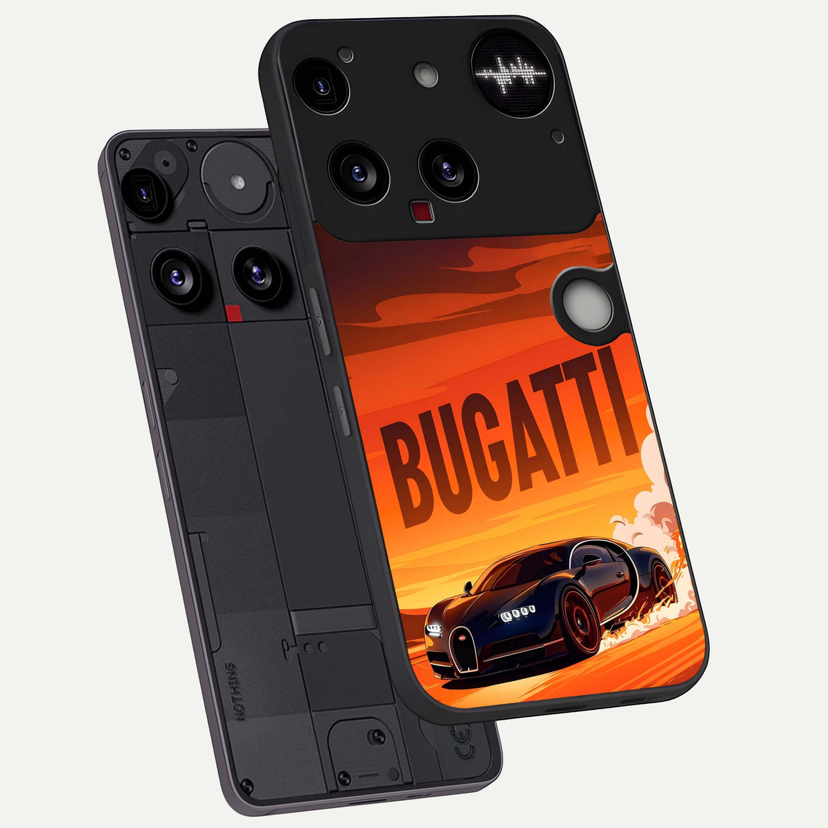 Inferno Bugatti Storm phone case For Nothing Phone 3 showing premium glass back cover with detailed artwork
