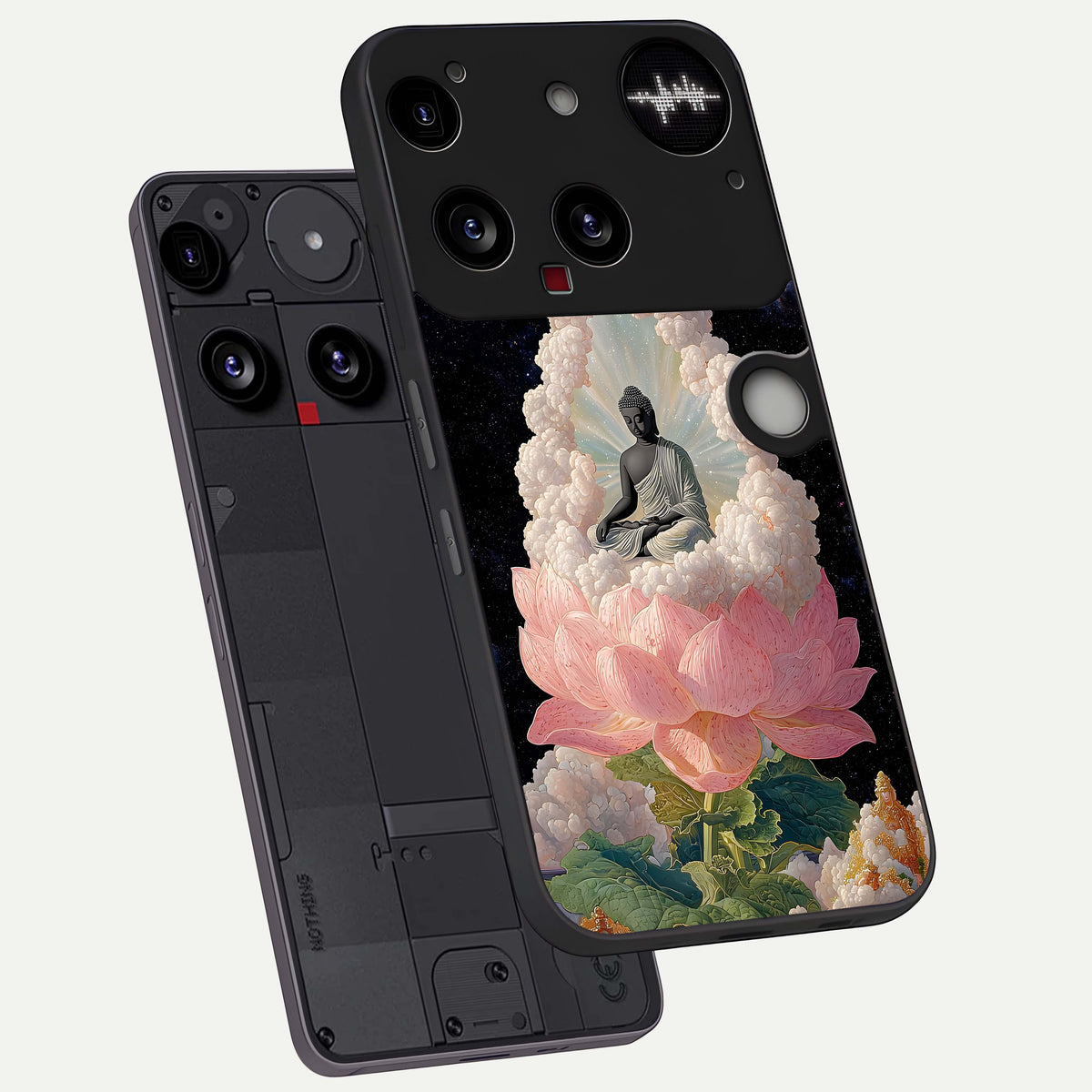  Lotus Divine Peace phone case For Nothing Phone 3 showing premium glass back cover with detailed artwork