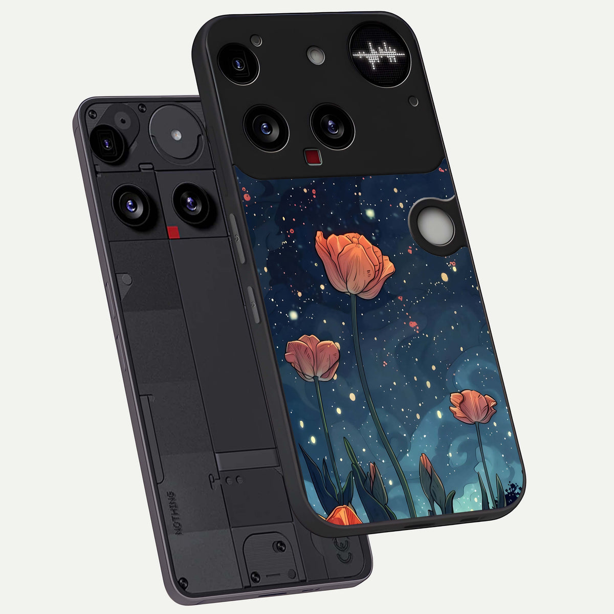  Midnight Tulip Glow phone case For Nothing Phone 3 showing premium glass back cover with detailed artwork