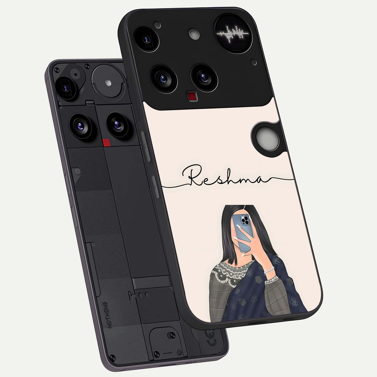 Mirror Mood Muse With Custom Name phone case For Nothing Phone 3 showing premium glass back cover with detailed artwork