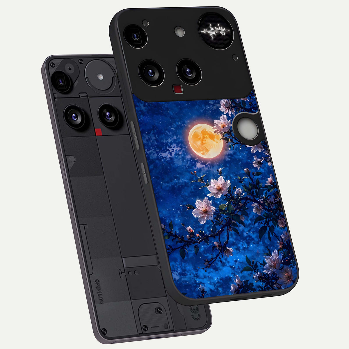  Moonlit Blossoms Night phone case For Nothing Phone 3 showing premium glass back cover with detailed artwork