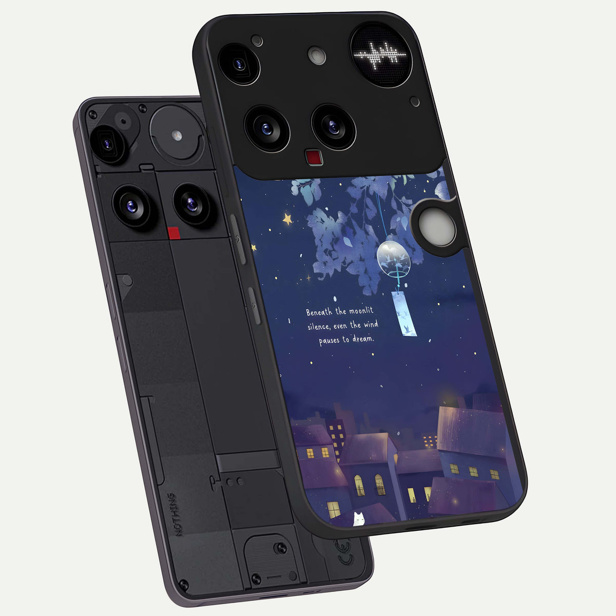 Moonlit Cat Silence phone case For Nothing Phone 3 showing premium glass back cover with detailed artwork