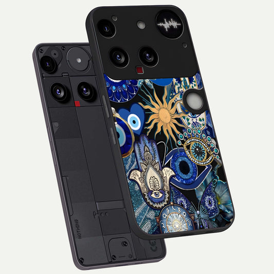  Mystic Blue Evil Eye phone case For Nothing Phone 3 showing premium glass back cover with detailed artwork