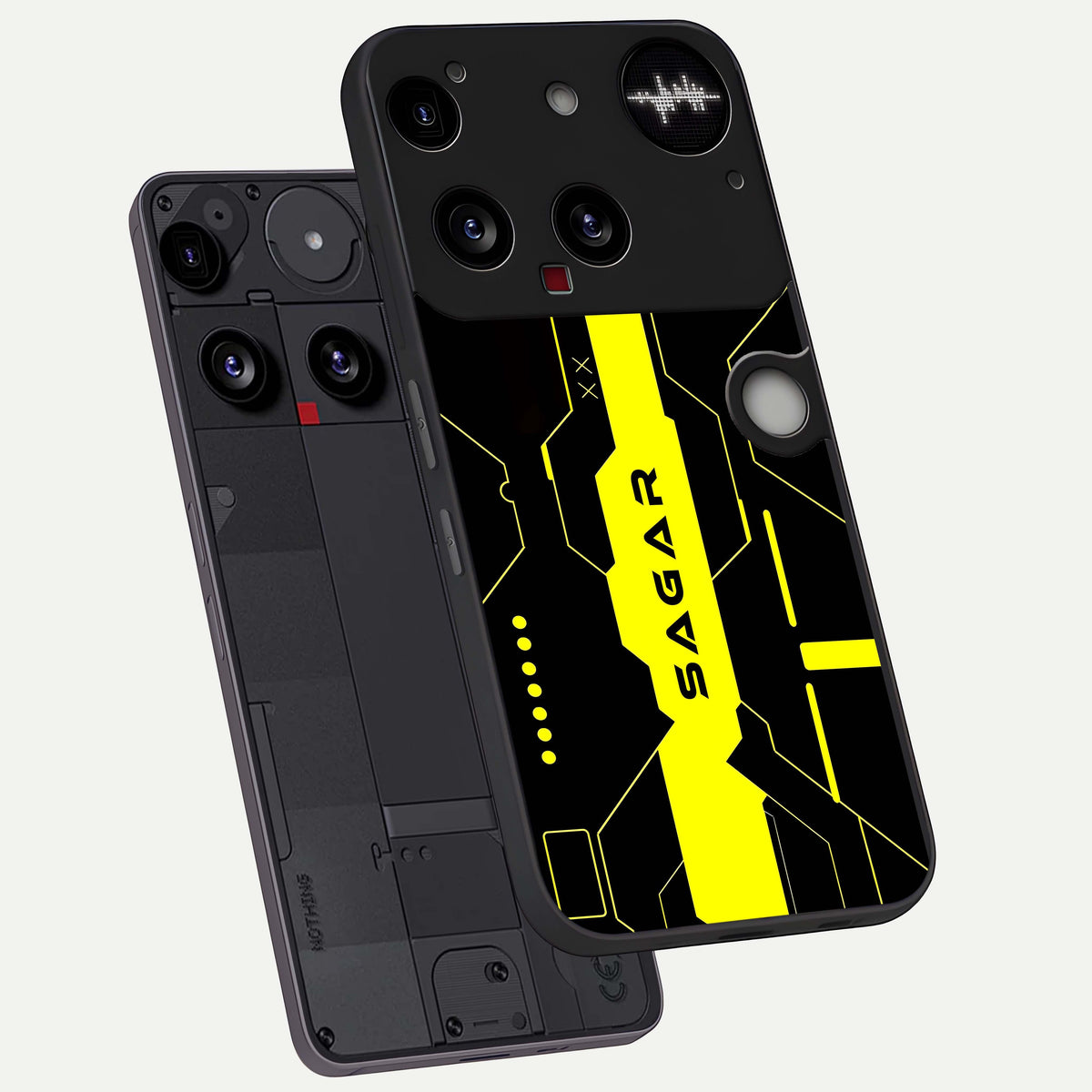  Neon CYBERPUNK Custom Name phone case For Nothing Phone 3 showing premium glass back cover with detailed artwork