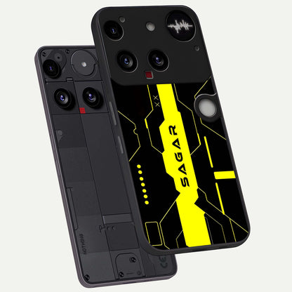  Neon CYBERPUNK Custom Name phone case For Nothing Phone 3 showing premium glass back cover with detailed artwork
