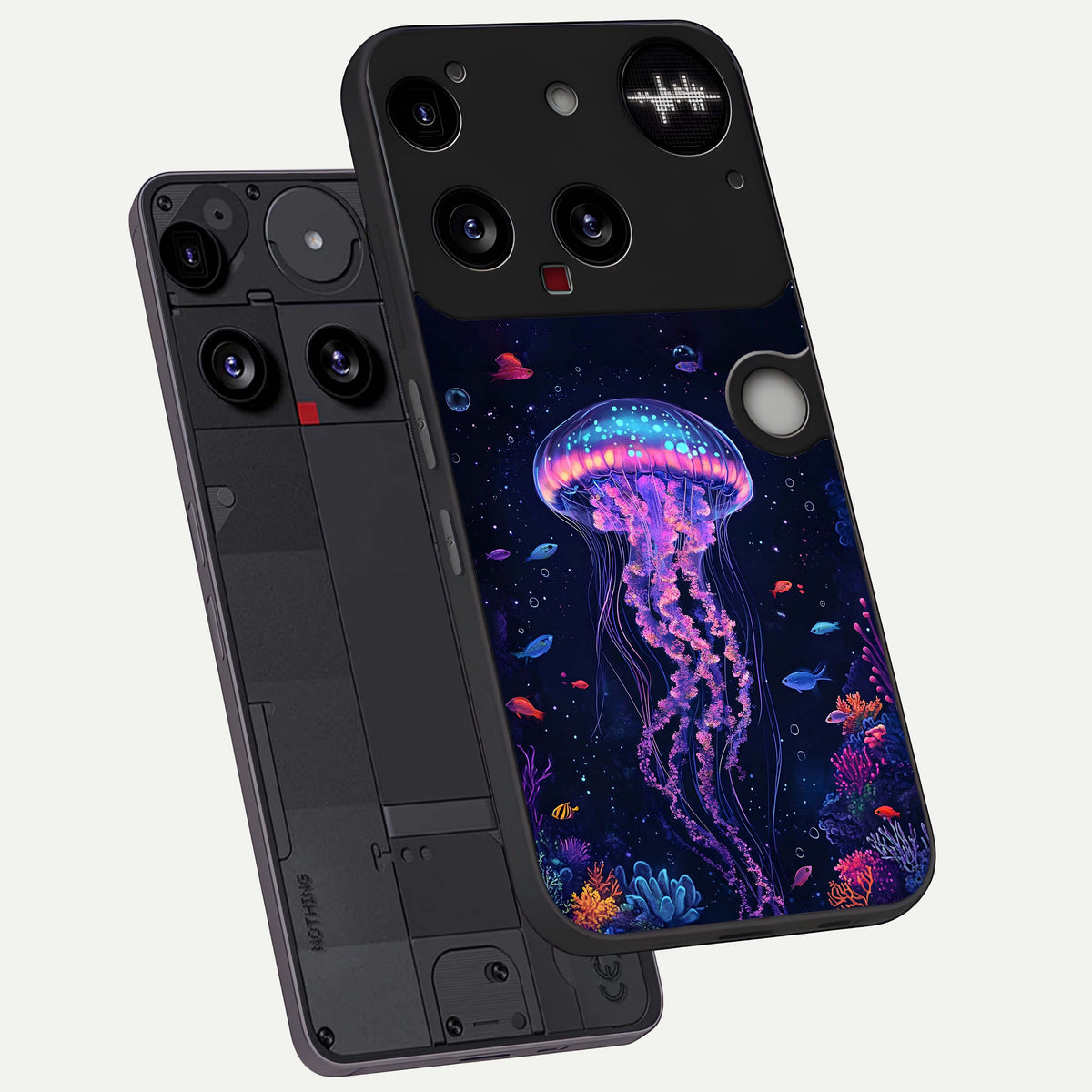  Neon Jellyfish phone case For Nothing Phone 3 showing premium glass back cover with detailed artwork