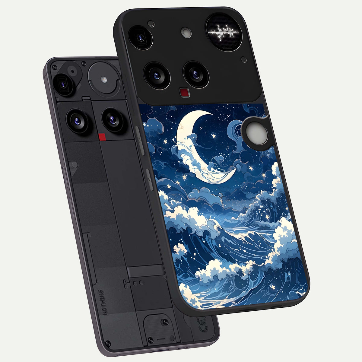  Ocean Moon Waves phone case For Nothing Phone 3 showing premium glass back cover with detailed artwork