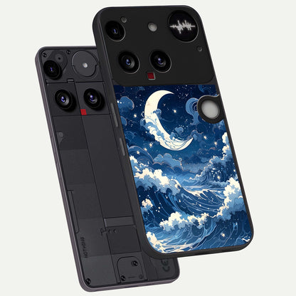  Ocean Moon Waves phone case For Nothing Phone 3 showing premium glass back cover with detailed artwork