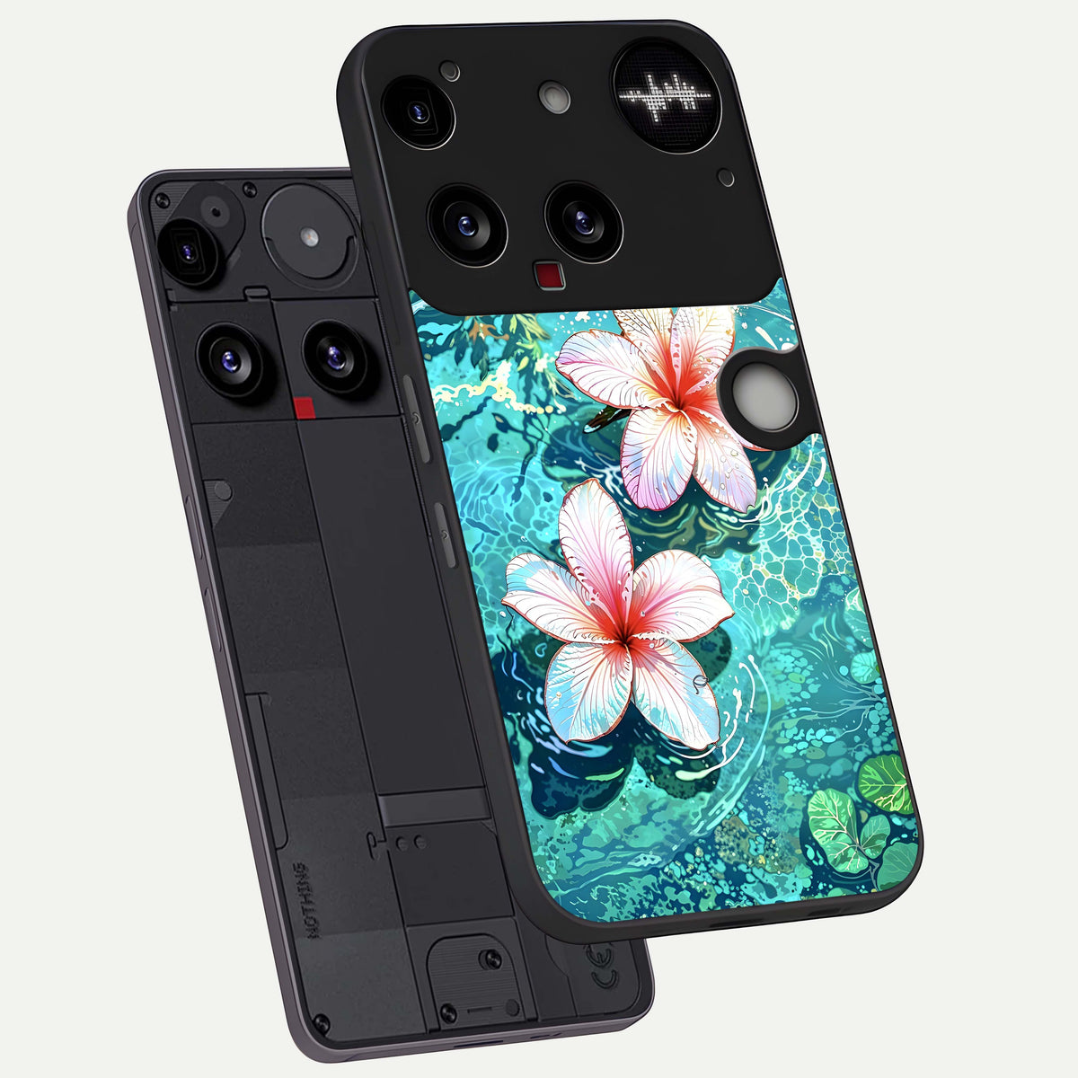  Pink Flowers in Water phone case For Nothing Phone 3 showing premium glass back cover with detailed artwork