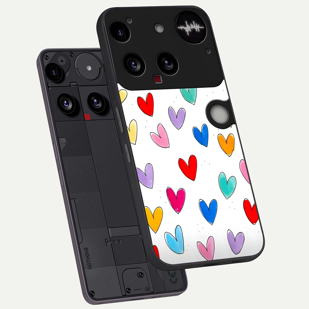  Playful Love Doodles phone case For Nothing Phone 3 showing premium glass back cover with detailed artwork