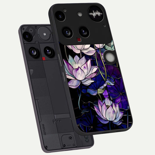  Purple Lotus Pattern phone case For Nothing Phone 3 showing premium glass back cover with detailed artwork