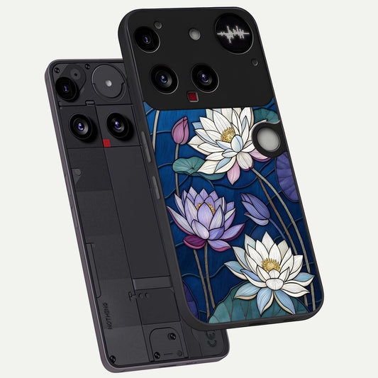  Purple Lotus Stained phone case For Nothing Phone 3 showing premium glass back cover with detailed artwork