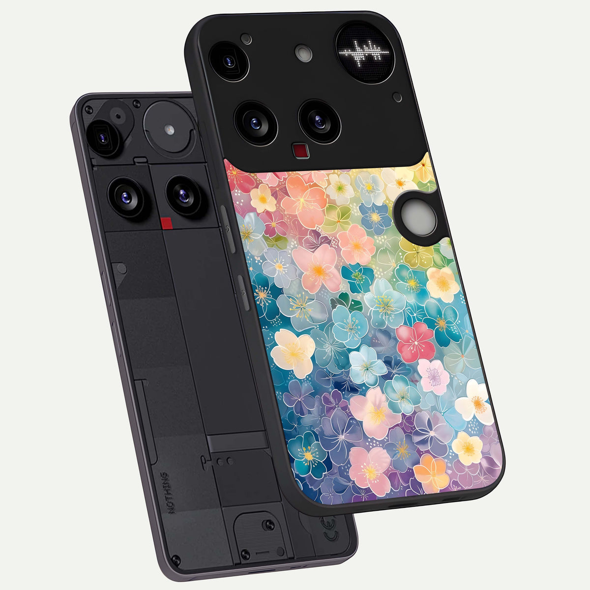  Rainbow Blossom Burst phone case For Nothing Phone 3 showing premium glass back cover with detailed artwork