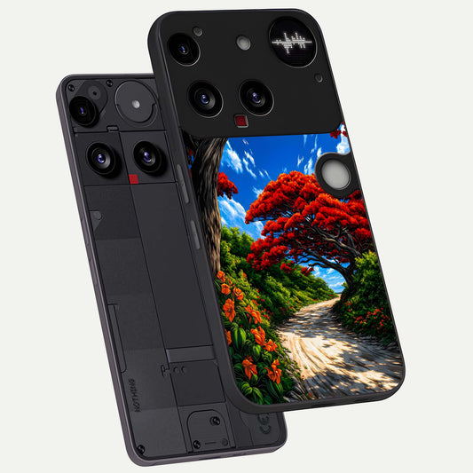  Red Trees Pathway phone case For Nothing Phone 3 showing premium glass back cover with detailed artwork