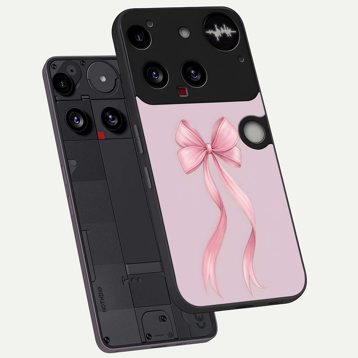  Soft Blush Bow phone case For Nothing Phone 3 showing premium glass back cover with detailed artwork