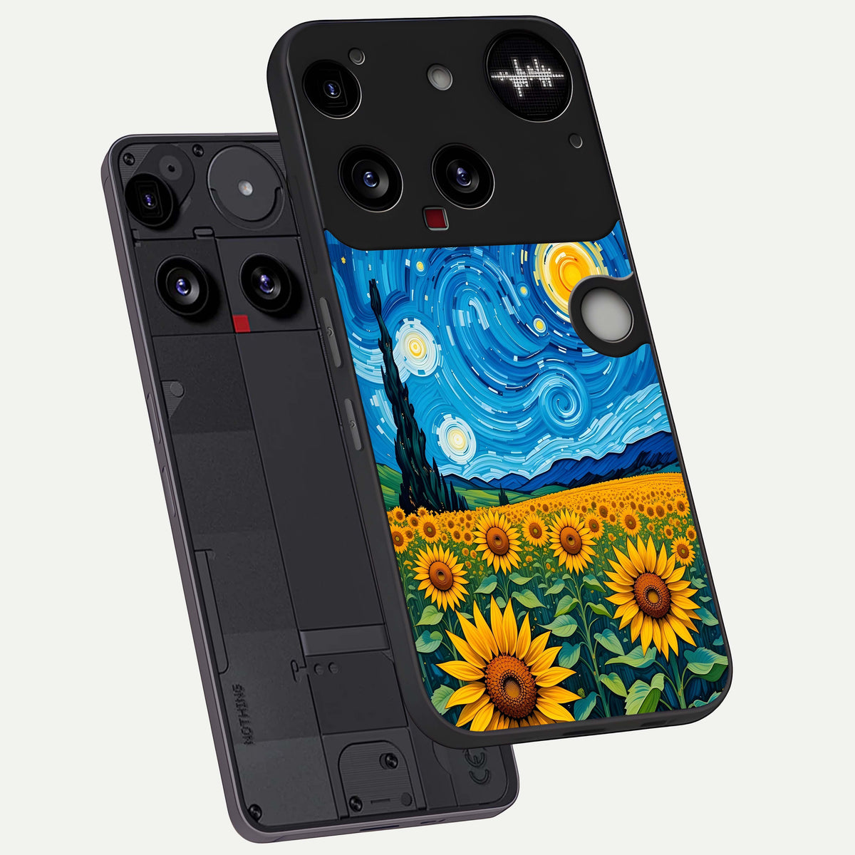  Starry Sunflower Dreams phone case For Nothing Phone 3 showing premium glass back cover with detailed artwork