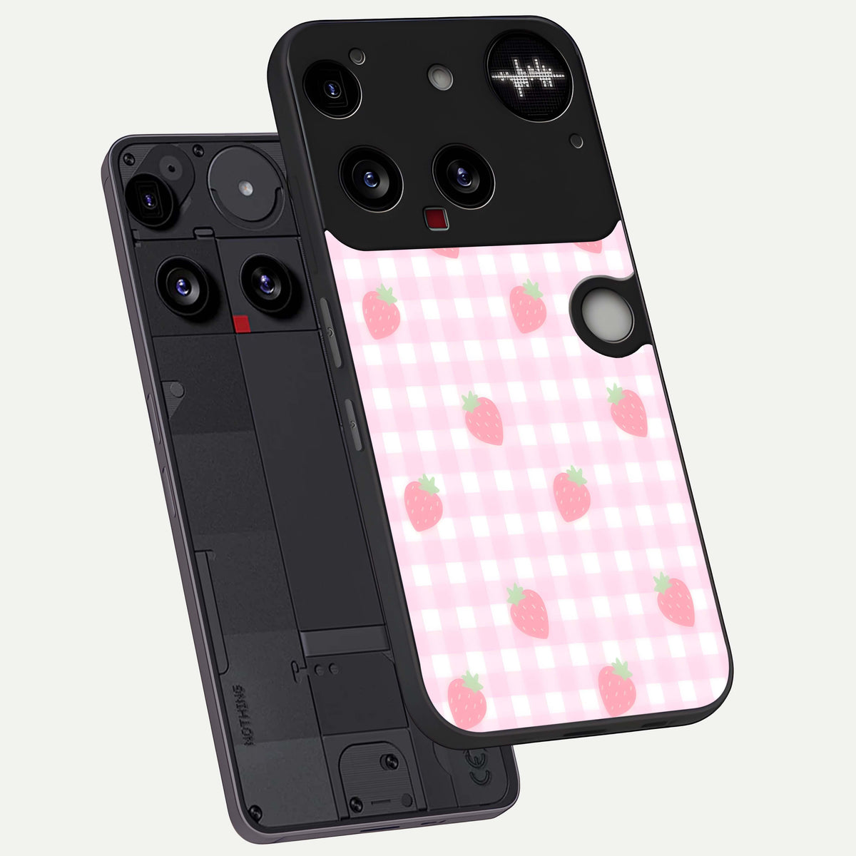  Strawberry Picnic Love phone case For Nothing Phone 3 showing premium glass back cover with detailed artwork