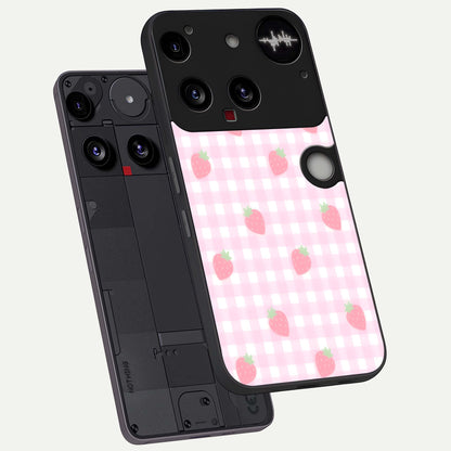  Strawberry Picnic Love phone case For Nothing Phone 3 showing premium glass back cover with detailed artwork