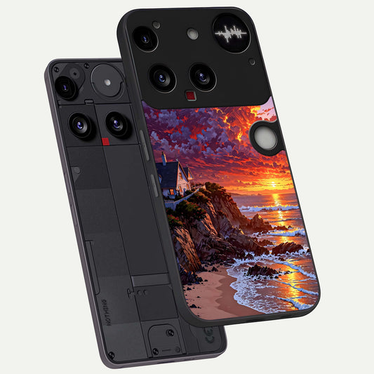  Sunset House By Sea phone case For Nothing Phone 3 showing premium glass back cover with detailed artwork