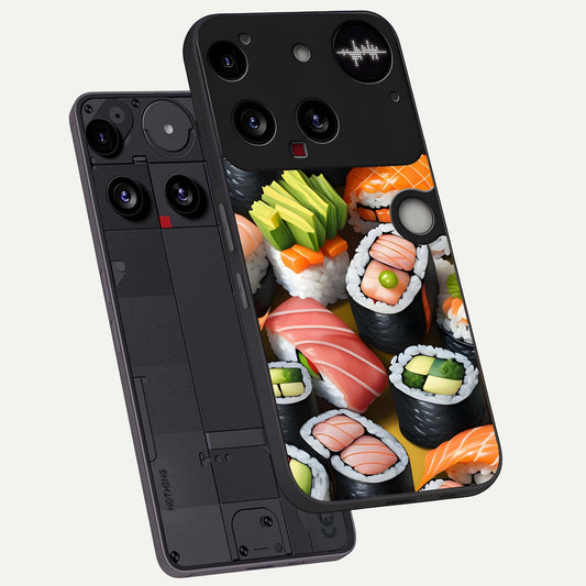  Sushi Food Pattern phone case For Nothing Phone 3 showing premium glass back cover with detailed artwork