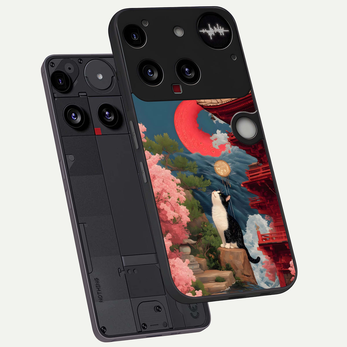  Temple Cat Scenery phone case For Nothing Phone 3 showing premium glass back cover with detailed artwork