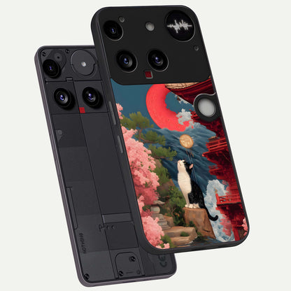  Temple Cat Scenery phone case For Nothing Phone 3 showing premium glass back cover with detailed artwork