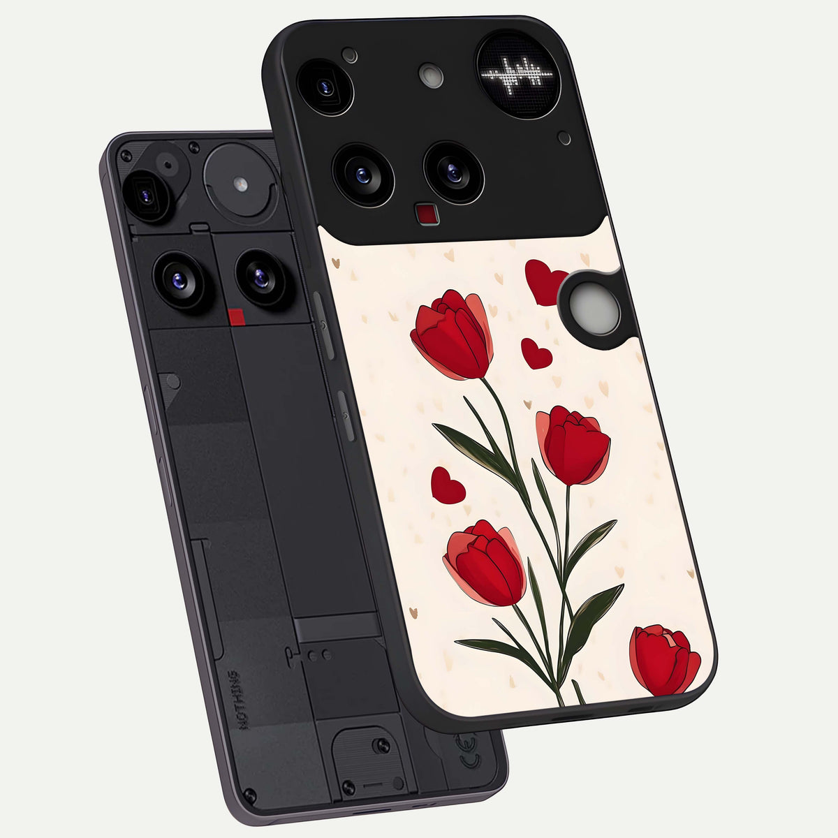  Tulip With Heart phone case For Nothing Phone 3 showing premium glass back cover with detailed artwork