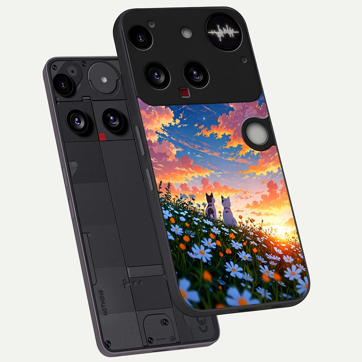  Two Cats Friends phone case For Nothing Phone 3 showing premium glass back cover with detailed artwork