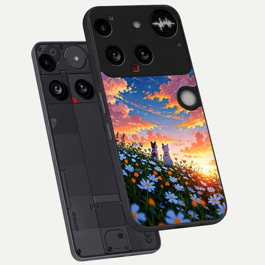  Two Cats Friends phone case For Nothing Phone 3 showing premium glass back cover with detailed artwork