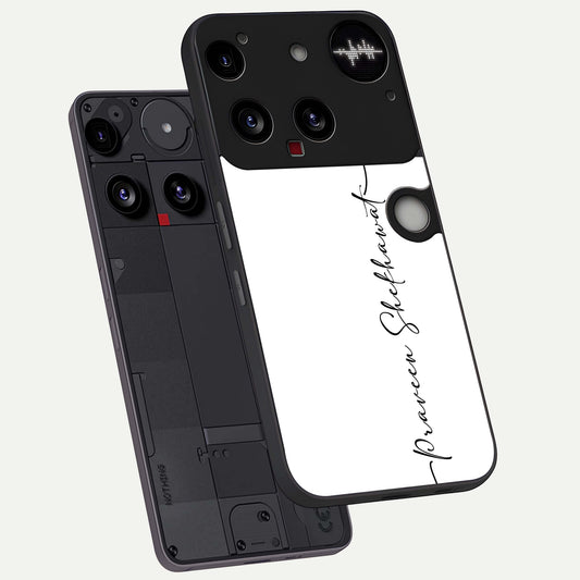  White Tune Custom Name phone case For Nothing Phone 3 showing premium custom name glass back cover