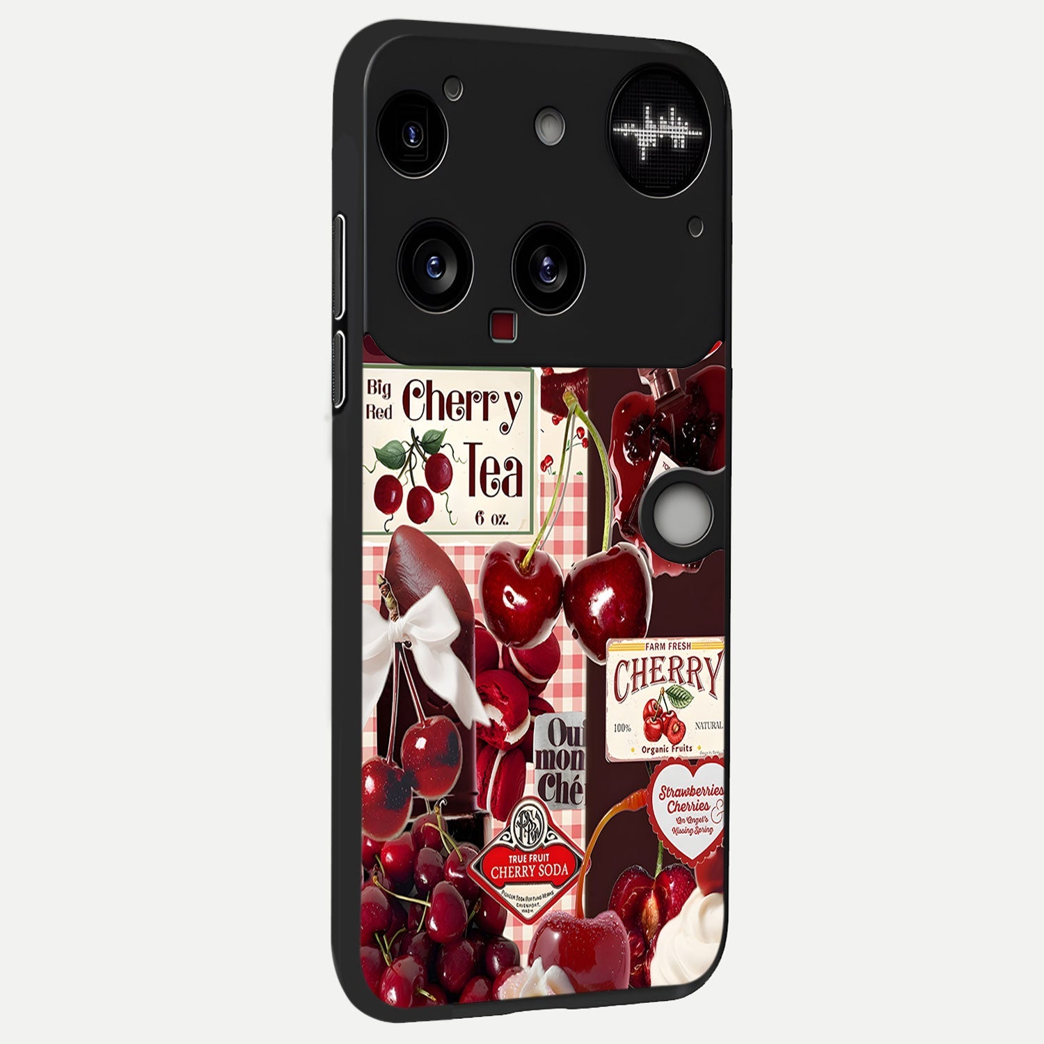 Aesthetic Cherry Tea Glass Case displayed upright for full cherry-themed visibility and premium finish.