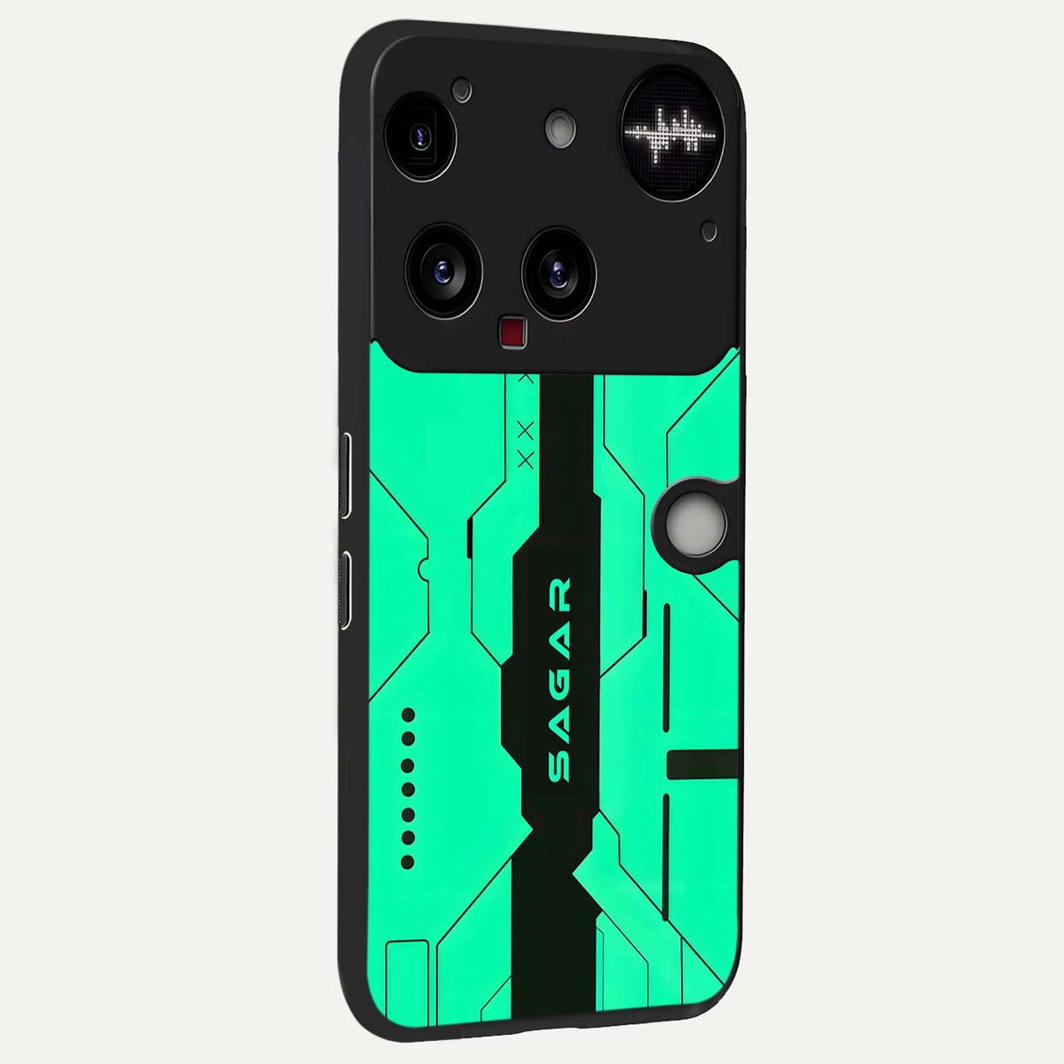  Aqua Tech CYBERPUNK Custom Name back cover For Nothing Phone 3 slim fit glass case with vibrant aesthetic design