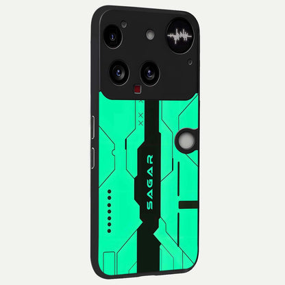 Aqua Tech CYBERPUNK Custom Name back cover For Nothing Phone 3 slim fit glass case with vibrant aesthetic design