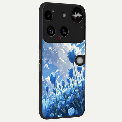  Blue Tulip Clouds back cover For Nothing Phone 3 slim fit glass case with vibrant aesthetic design