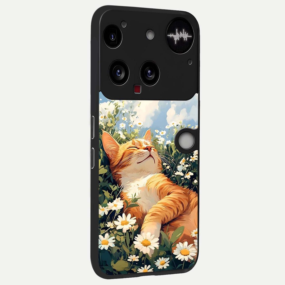 Cat And Flowers View back cover For Nothing Phone 3 slim fit glass case with vibrant aesthetic design