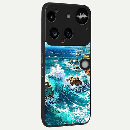  Coastal Blue Waves back cover For Nothing Phone 3 slim fit glass case with vibrant aesthetic design