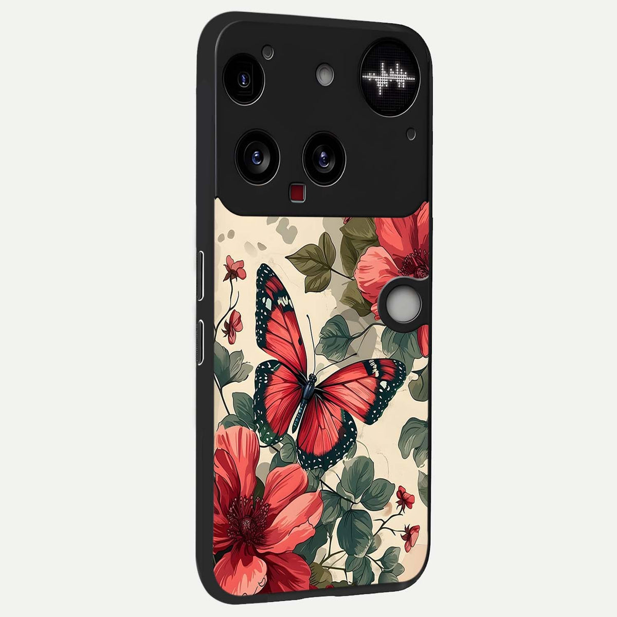  Crimson Butterfly Garden back cover For Nothing Phone 3 slim fit glass case with vibrant aesthetic design