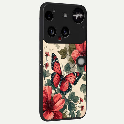  Crimson Butterfly Garden back cover For Nothing Phone 3 slim fit glass case with vibrant aesthetic design