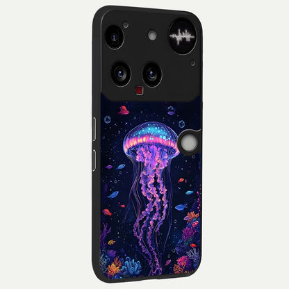  Neon Jellyfish back cover For Nothing Phone 3 slim fit glass case with vibrant aesthetic design