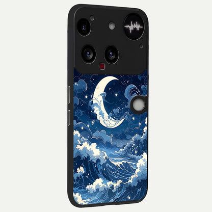  Ocean Moon Waves back cover For Nothing Phone 3 slim fit glass case with vibrant aesthetic design